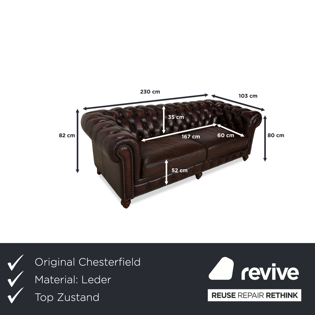 Chesterfield Leder Dreisitzer Braun Sofa Couch Vintage