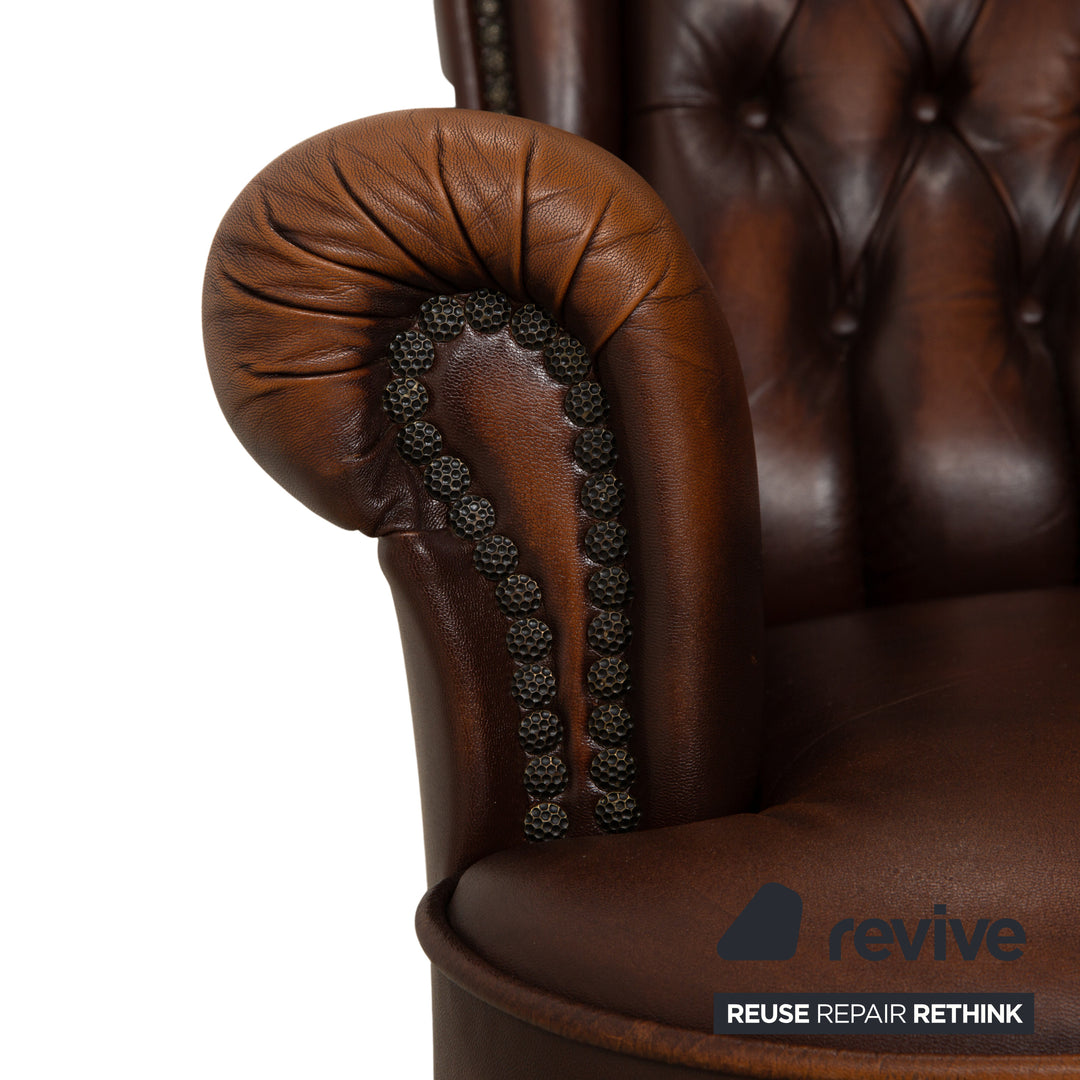 Chesterfield Leder Dreisitzer Braun Sofa Couch Vintage