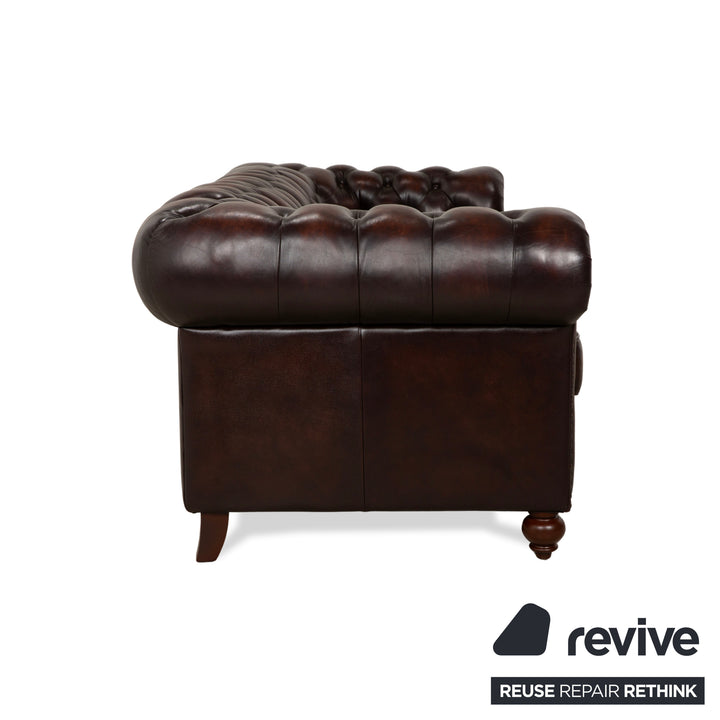Chesterfield Leder Dreisitzer Braun Sofa Couch Vintage