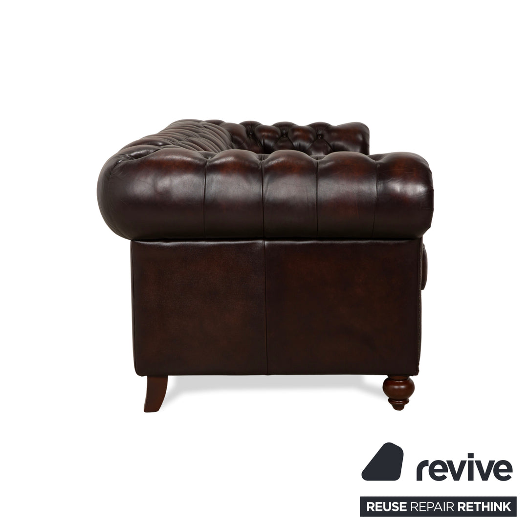 Chesterfield Leder Dreisitzer Braun Sofa Couch Vintage