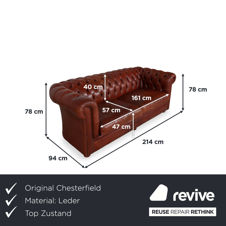 Chesterfield Leder Dreisitzer Braun Sofa Couch Vintage