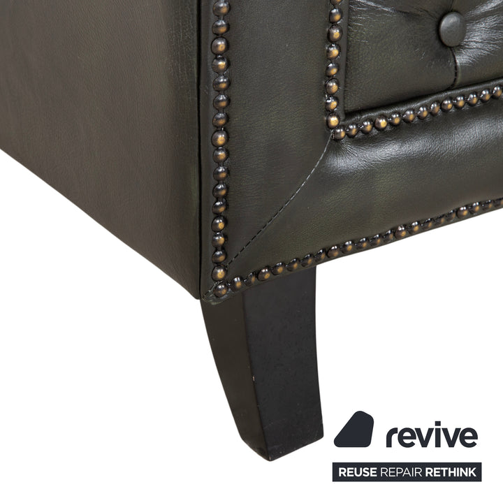 Chesterfield Leder Dreisitzer Grün Sofa Couch Vintage