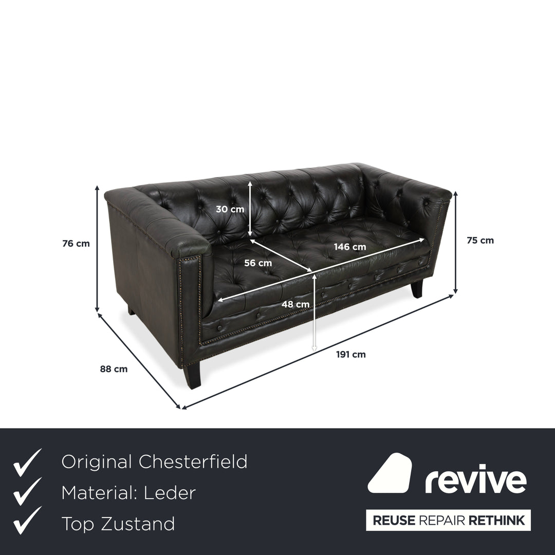 Chesterfield Leder Dreisitzer Grün Sofa Couch Vintage