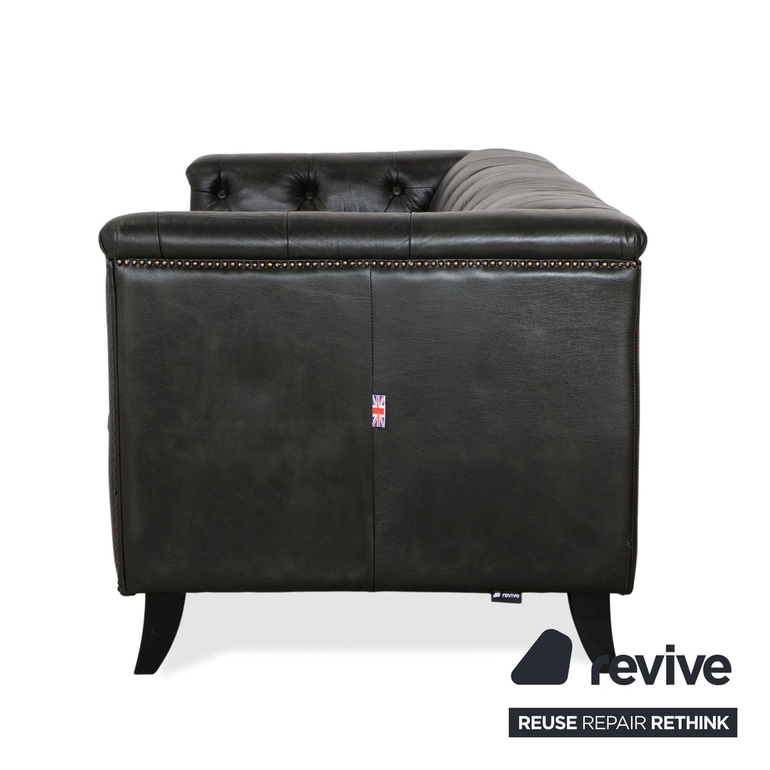 Chesterfield Leder Dreisitzer Grün Sofa Couch Vintage