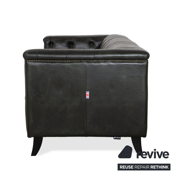 Chesterfield Leder Dreisitzer Grün Sofa Couch Vintage