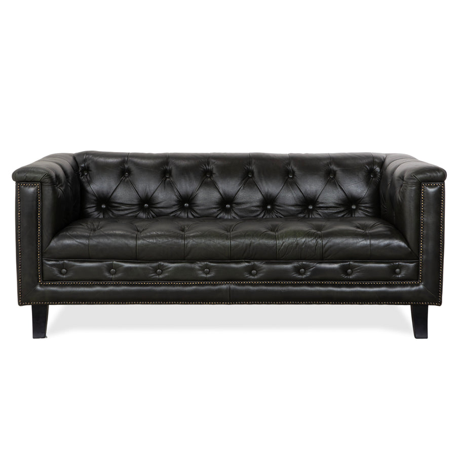 Canapé Chesterfield trois places en cuir vert vintage