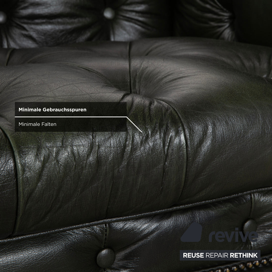 Chesterfield Leder Dreisitzer Grün Sofa Couch Vintage