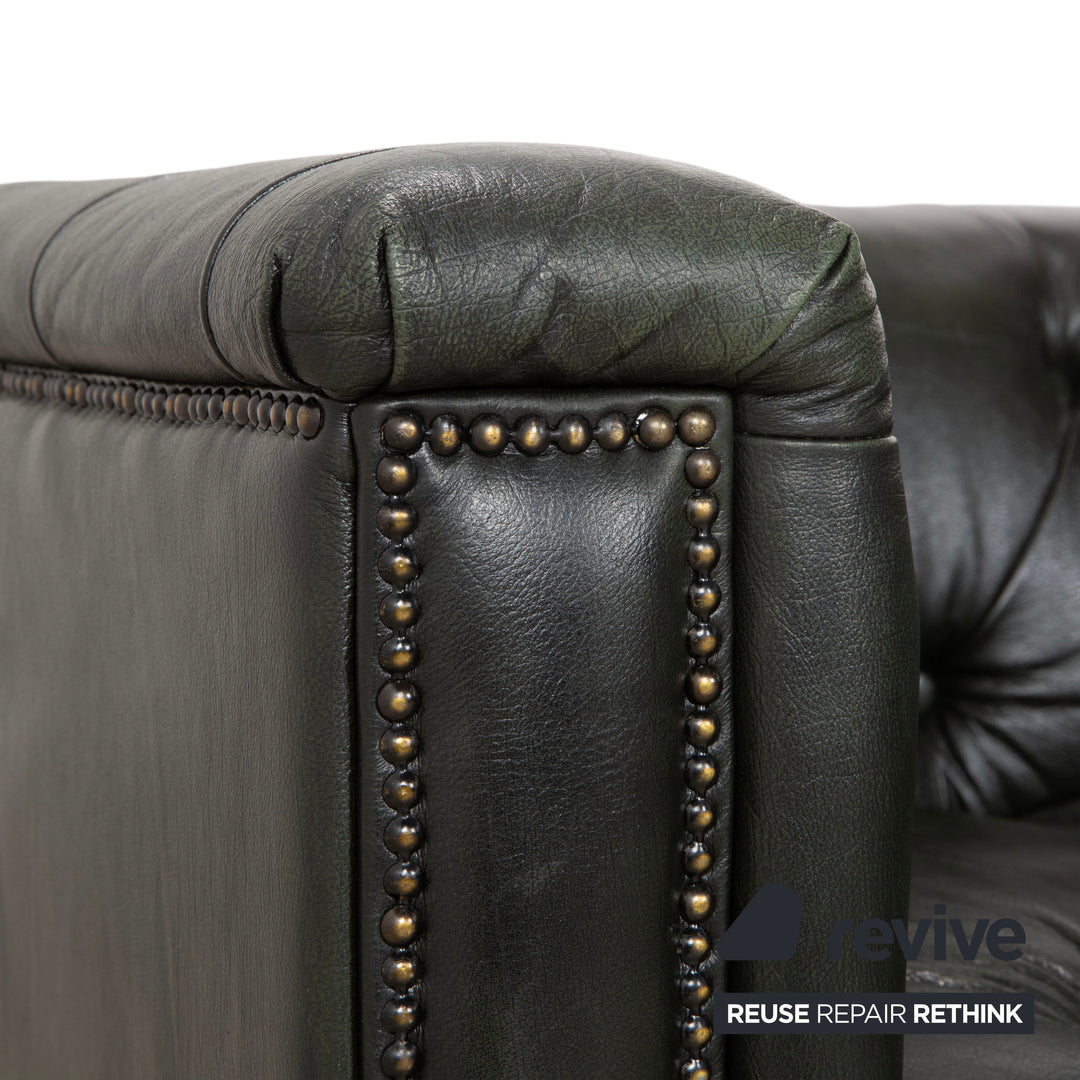 Chesterfield Leder Dreisitzer Grün Sofa Couch Vintage