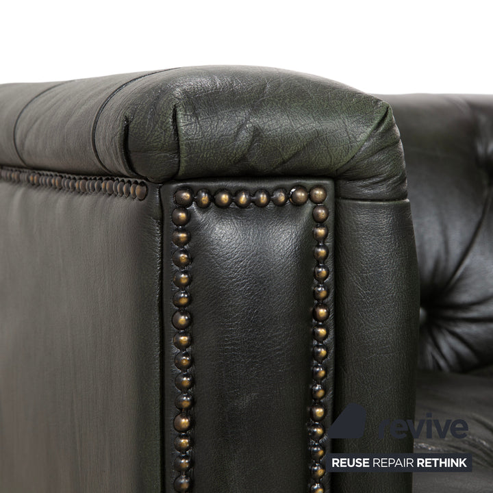 Chesterfield Leder Dreisitzer Grün Sofa Couch Vintage