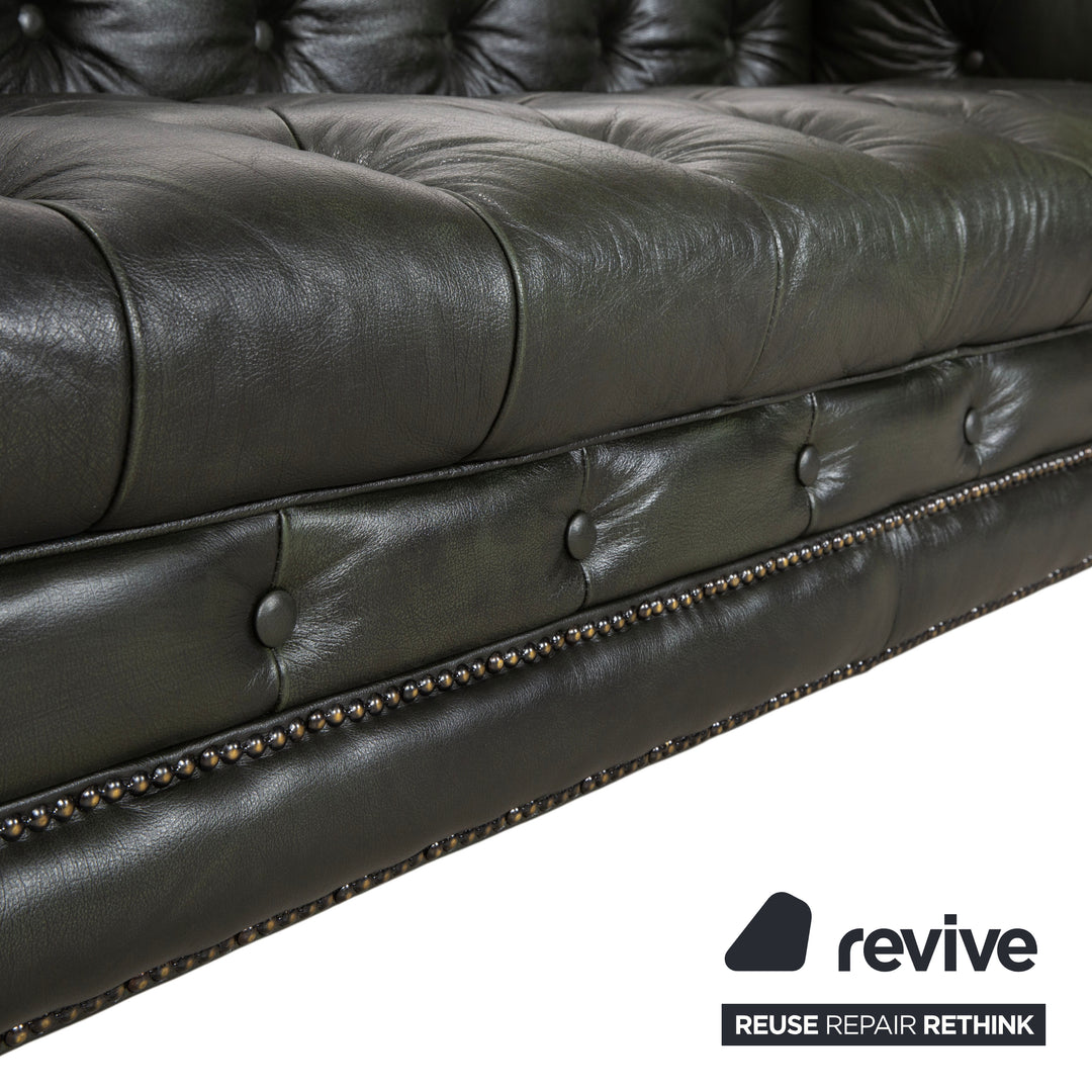 Chesterfield Leder Dreisitzer Grün Sofa Couch Vintage