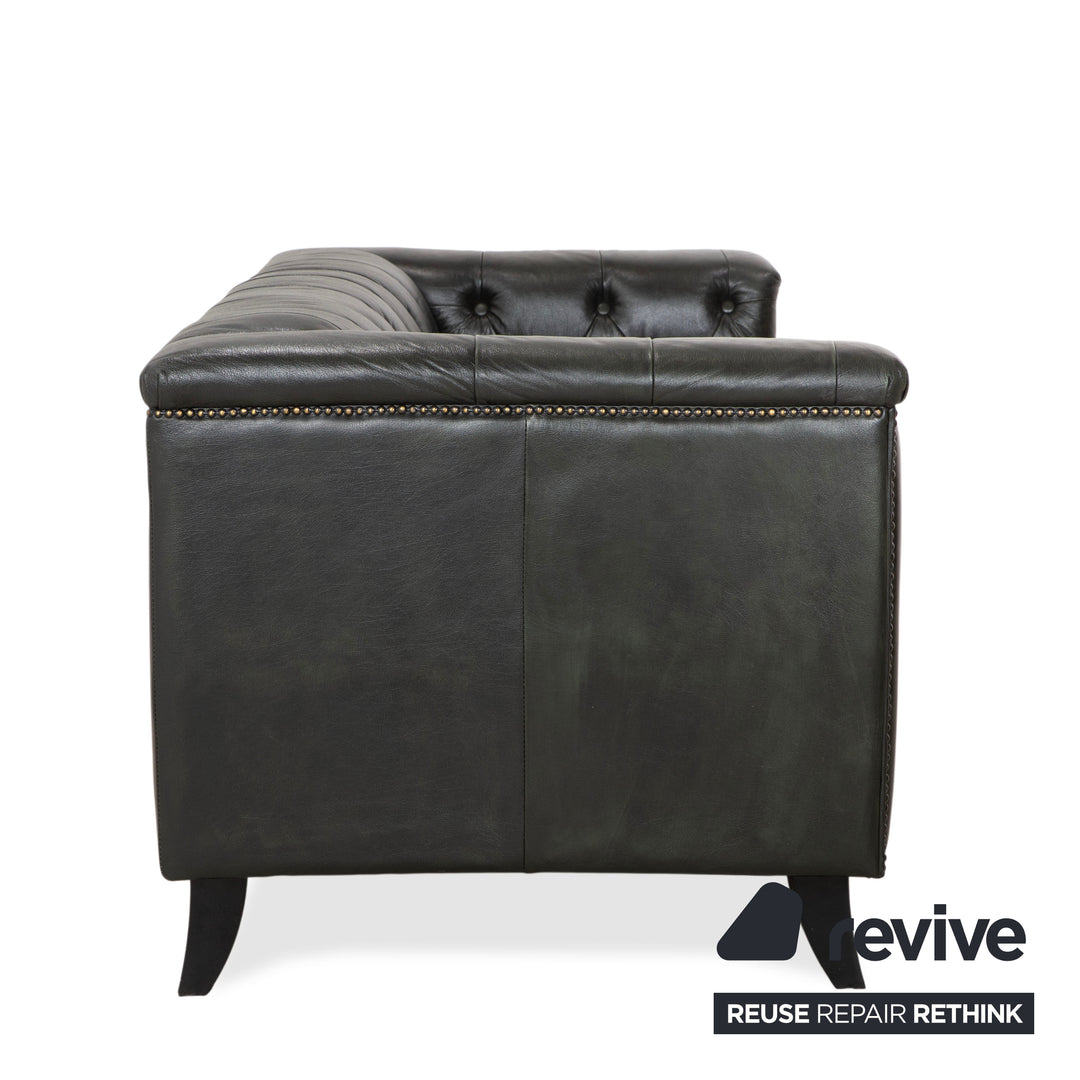 Chesterfield Leder Dreisitzer Grün Sofa Couch Vintage