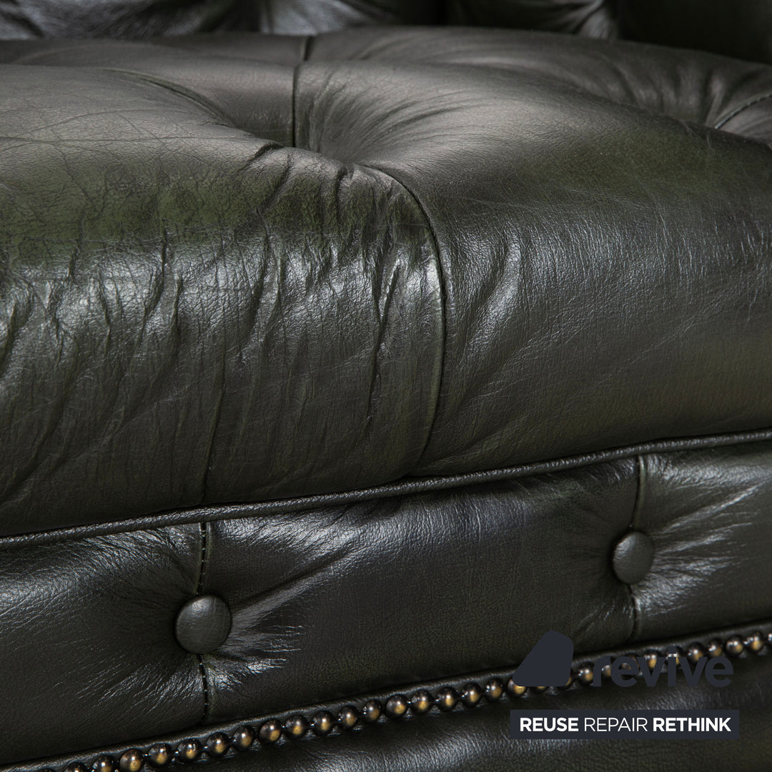 Chesterfield Leder Dreisitzer Grün Sofa Couch Vintage
