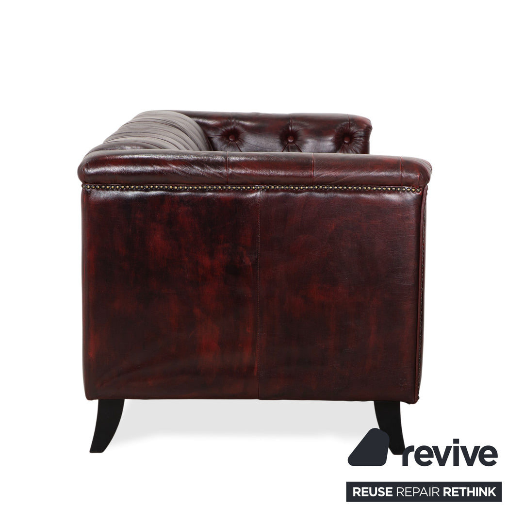 Chesterfield Leder Dreisitzer Rot Braun Grün Sofa Couch Vintage