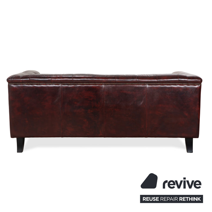 Chesterfield Leather Three-Seater Red Brown Green Sofa Couch Vintage