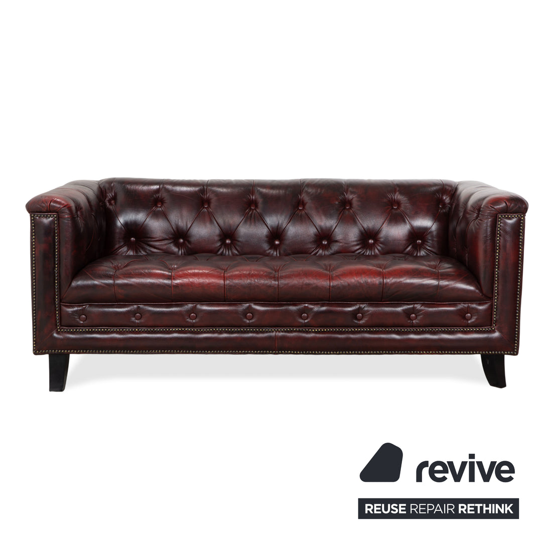 Chesterfield Leder Dreisitzer Rot Braun Grün Sofa Couch Vintage