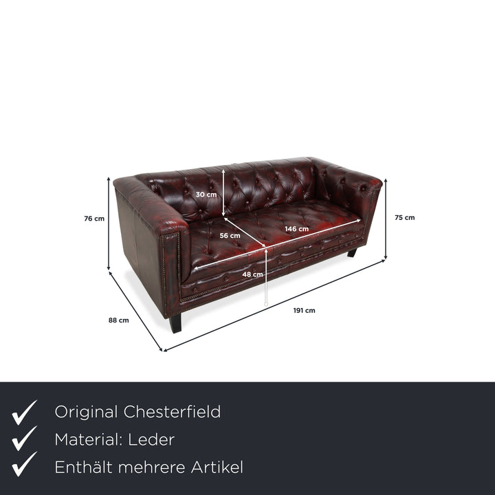 Chesterfield Leder Dreisitzer Rot Braun Grün Sofa Couch Vintage