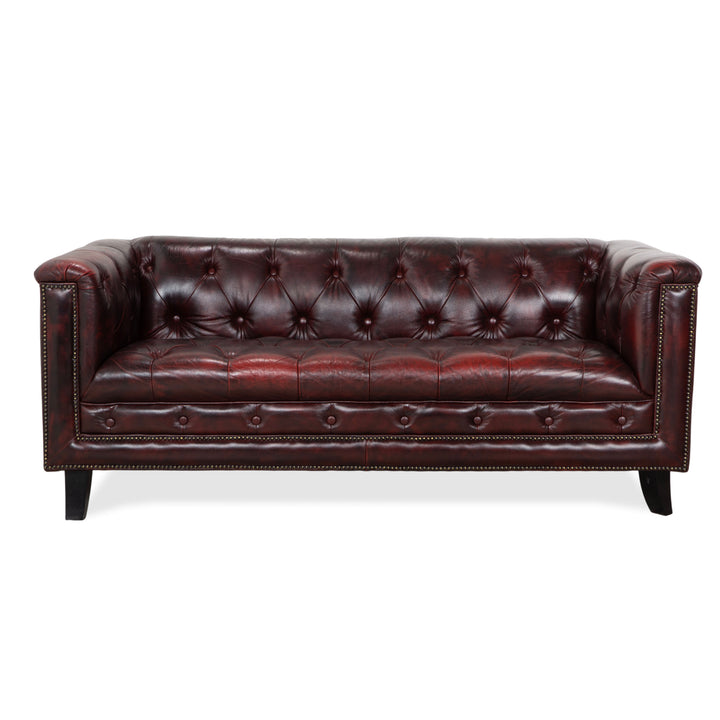 Chesterfield Leder Dreisitzer Rot Braun Sofa Couch Vintage