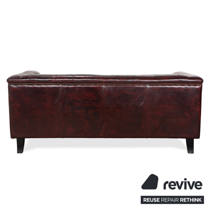 Chesterfield Leder Dreisitzer Rot Braun Sofa Couch Vintage