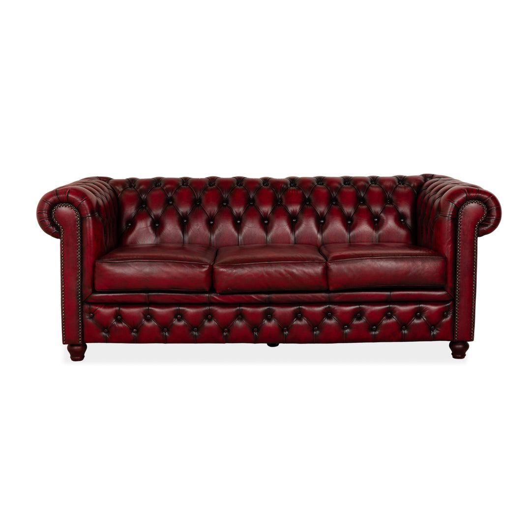 Chesterfield Leder Dreisitzer Rot Braun Sofa Couch Vintage