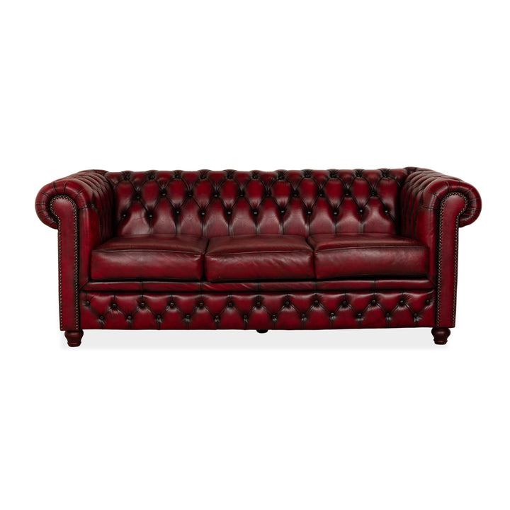 Chesterfield Leder Dreisitzer Rot Braun Sofa Couch Vintage