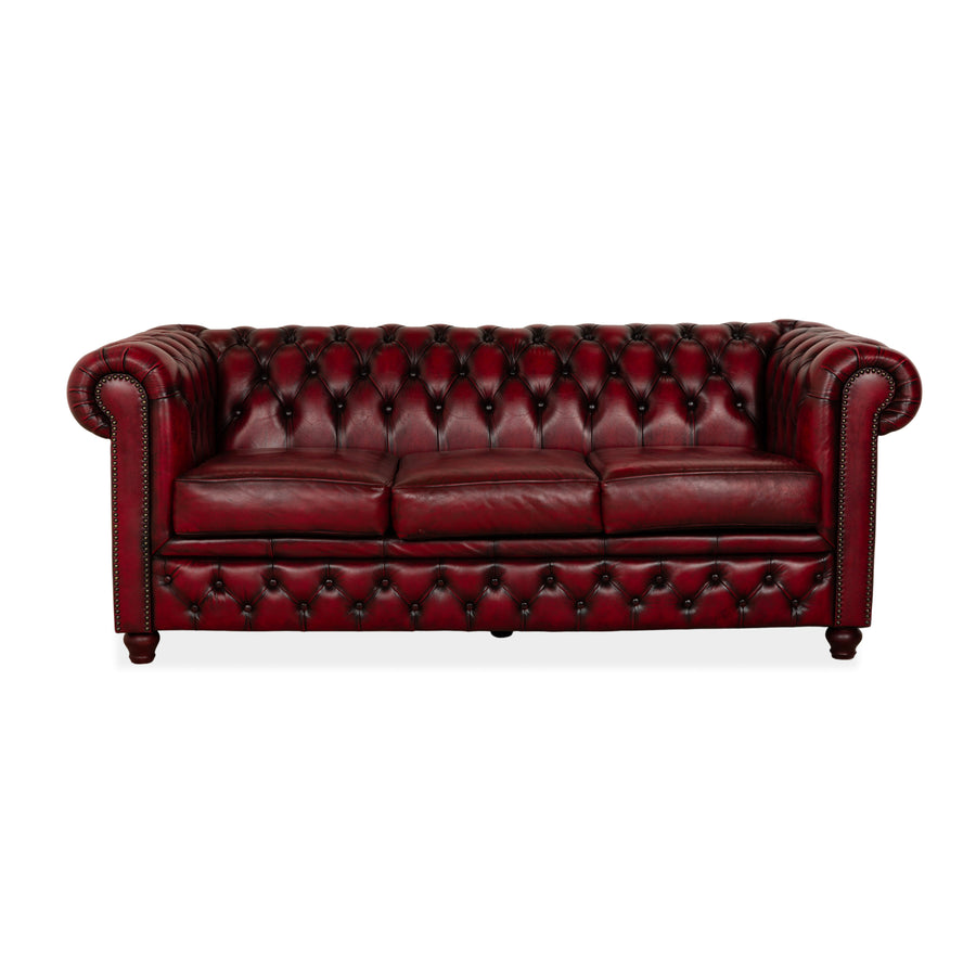 Chesterfield Leder Dreisitzer Rot Braun Sofa Couch Vintage