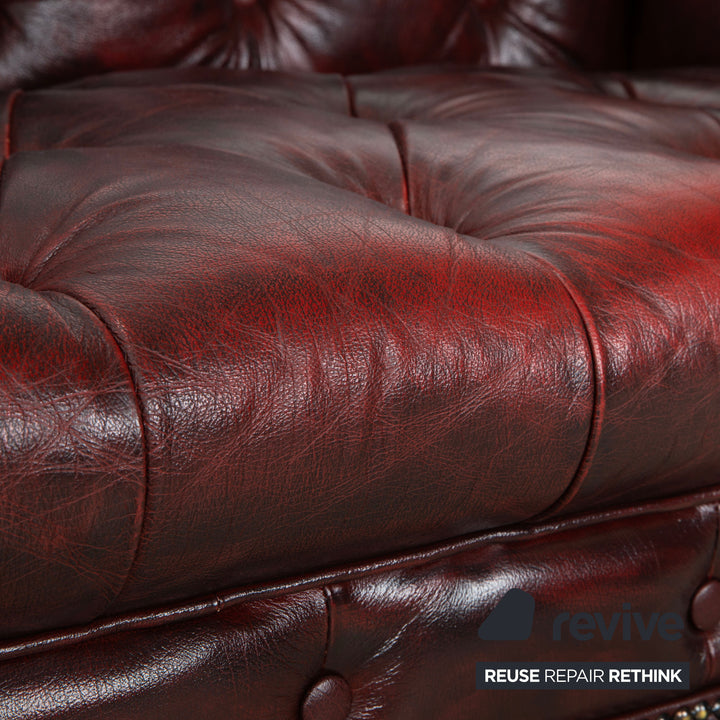 Chesterfield Leather Three-Seater Red Brown Sofa Couch Vintage