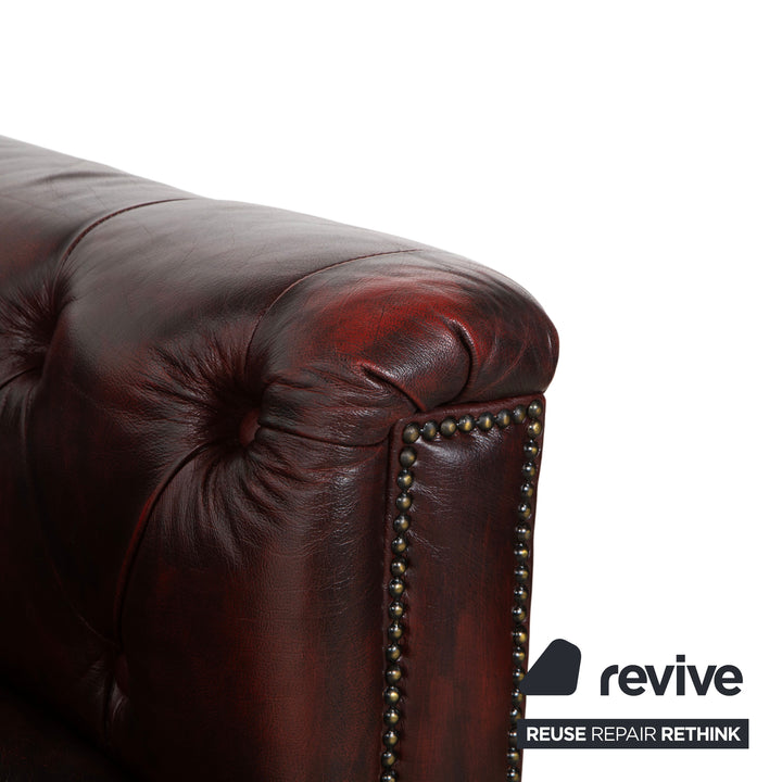 Chesterfield Leder Dreisitzer Rot Braun Sofa Couch Vintage