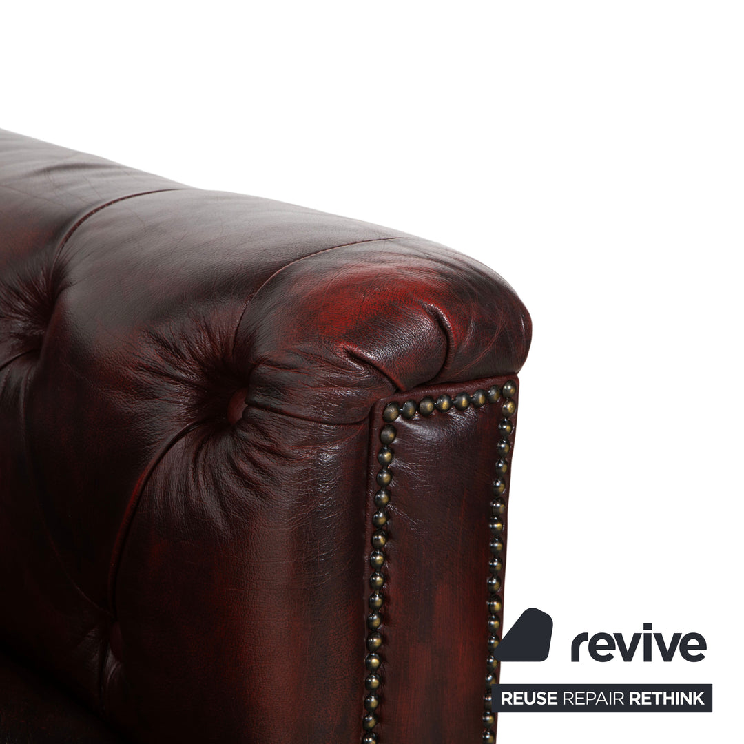 Chesterfield Leather Three-Seater Red Brown Sofa Couch Vintage