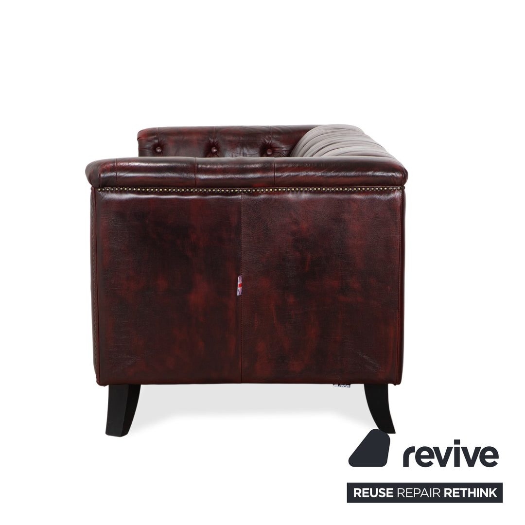 Chesterfield Leder Dreisitzer Rot Braun Sofa Couch Vintage