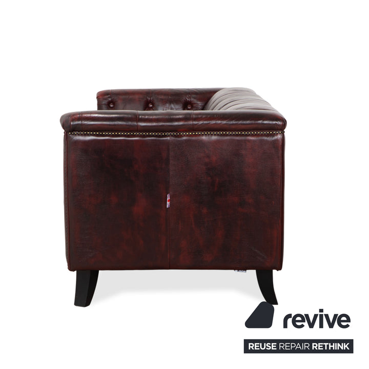 Chesterfield Leder Dreisitzer Rot Braun Sofa Couch Vintage