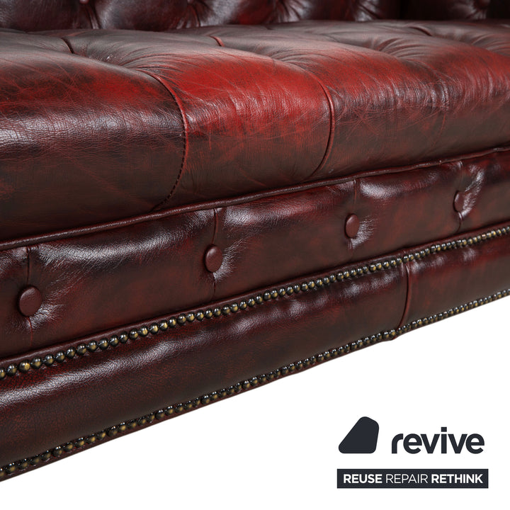 Chesterfield Leather Three-Seater Red Brown Sofa Couch Vintage