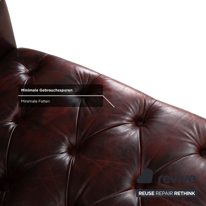 Chesterfield Leather Three-Seater Red Brown Sofa Couch Vintage