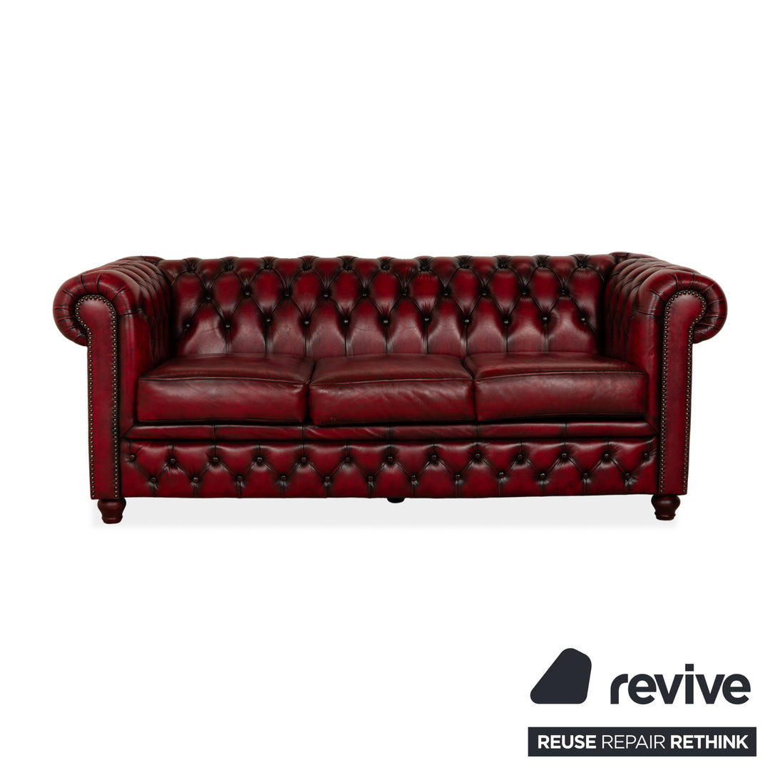 Chesterfield Leder Dreisitzer Rot Braun Sofa Couch Vintage
