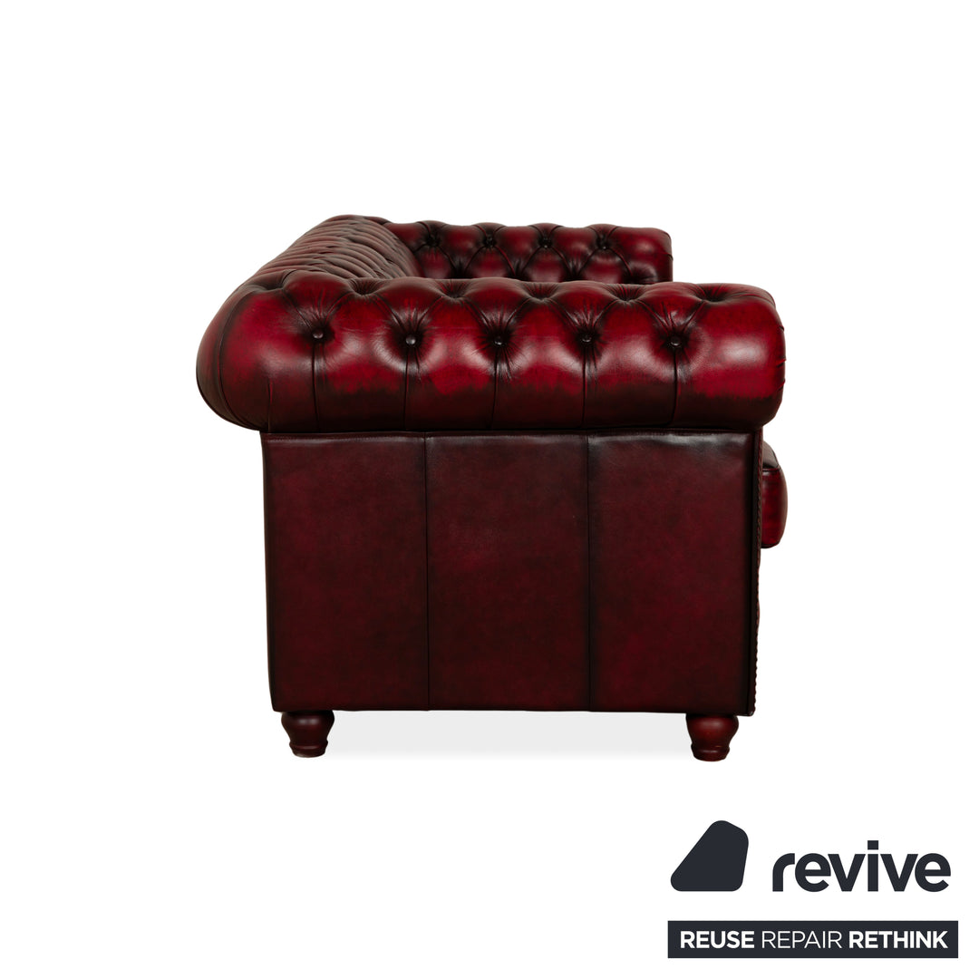 Chesterfield Leder Dreisitzer Rot Braun Sofa Couch Vintage