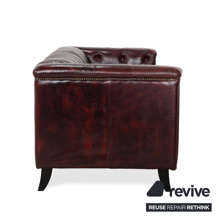 Chesterfield Leder Dreisitzer Rot Braun Sofa Couch Vintage