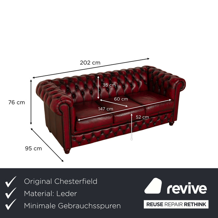 Chesterfield Leder Dreisitzer Rot Braun Sofa Couch Vintage