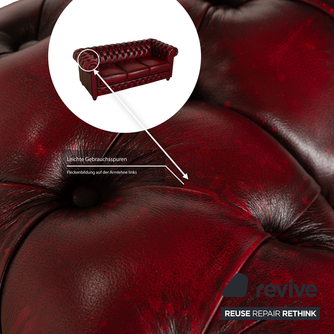 Chesterfield Leder Dreisitzer Rot Braun Sofa Couch Vintage