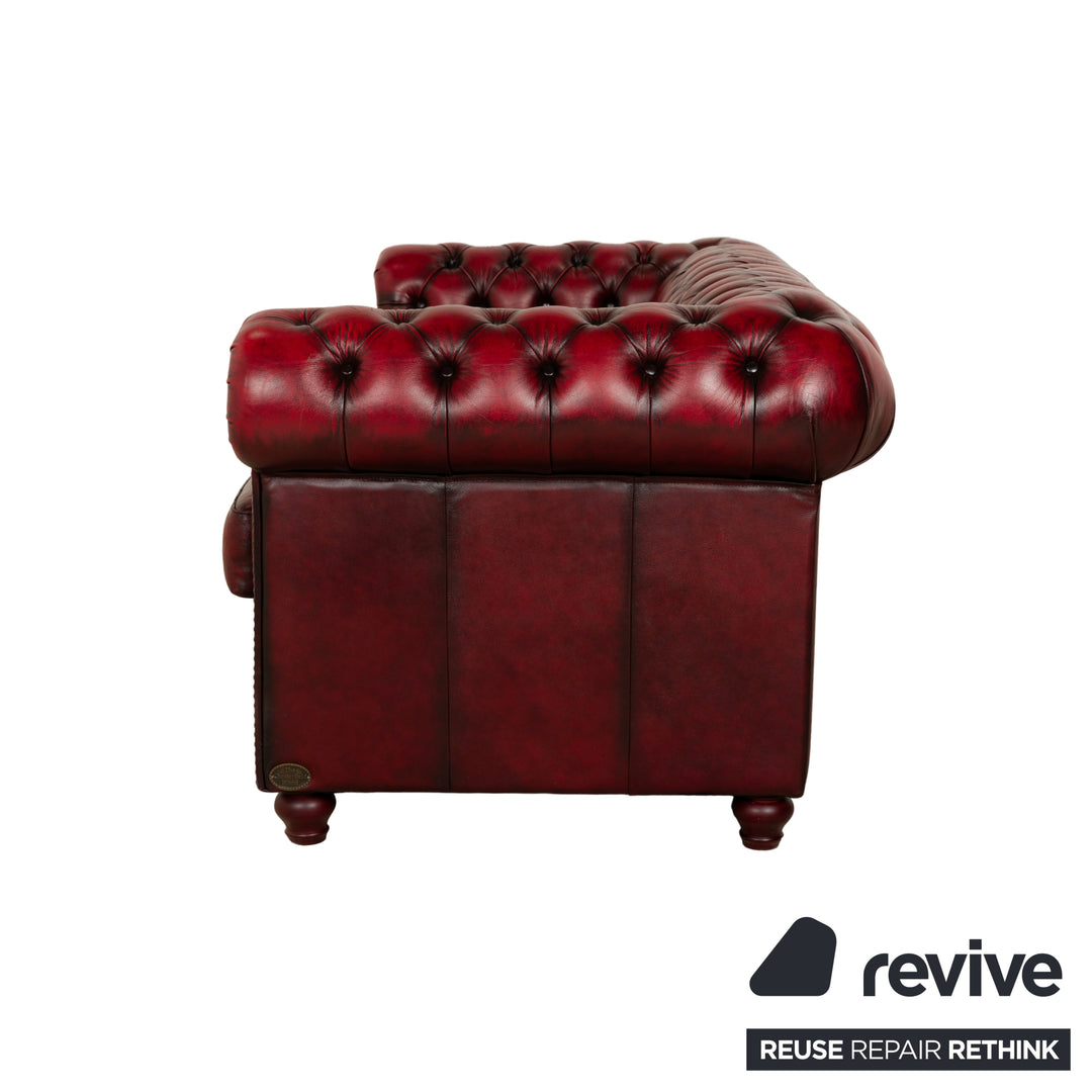 Chesterfield Leder Dreisitzer Rot Braun Sofa Couch Vintage