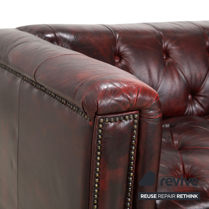 Chesterfield Leder Dreisitzer Rot Braun Sofa Couch Vintage