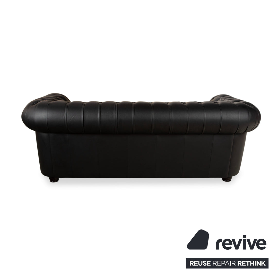 Chesterfield Leder Dreisitzer Schwarz Sofa Couch