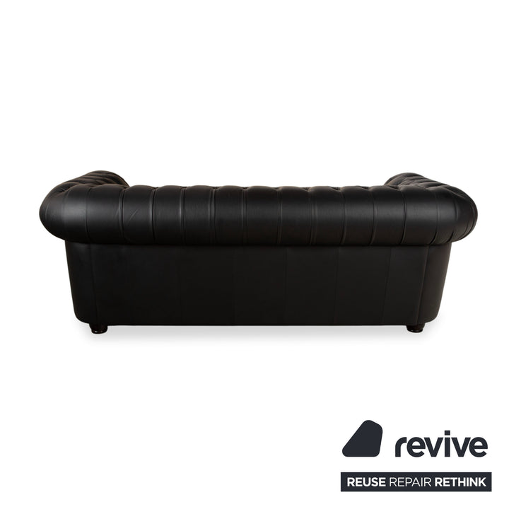 Chesterfield Leder Dreisitzer Schwarz Sofa Couch