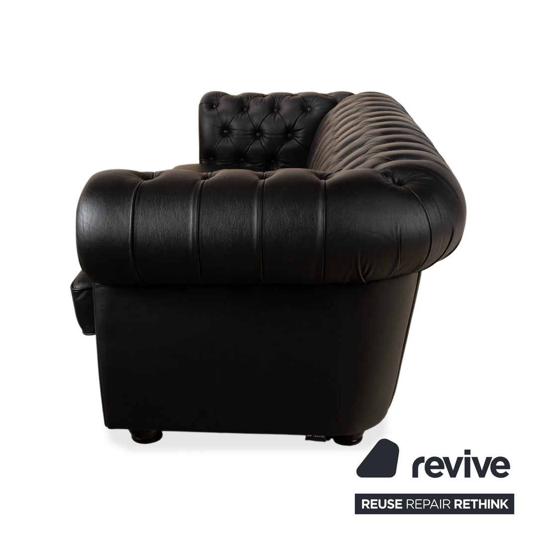 Chesterfield Leder Dreisitzer Schwarz Sofa Couch