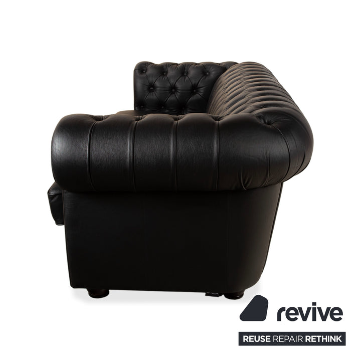 Chesterfield Leder Dreisitzer Schwarz Sofa Couch
