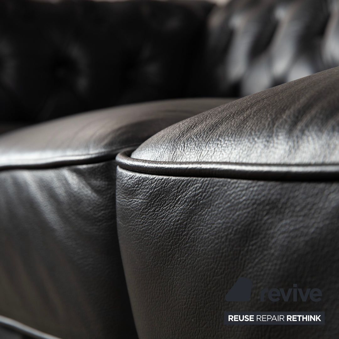Chesterfield Leder Dreisitzer Schwarz Sofa Couch