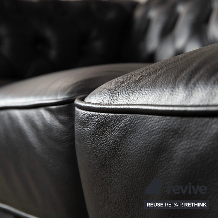 Chesterfield Leder Dreisitzer Schwarz Sofa Couch