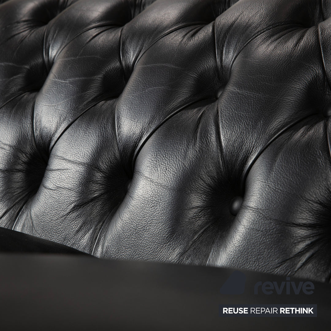 Chesterfield Leder Dreisitzer Schwarz Sofa Couch