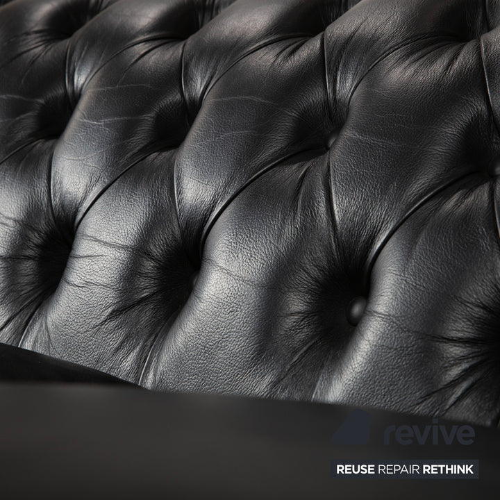 Chesterfield Leder Dreisitzer Schwarz Sofa Couch