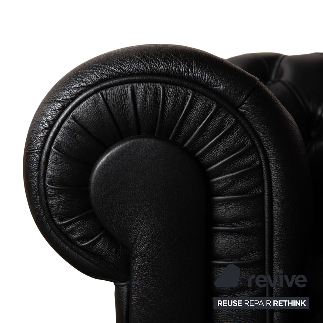 Chesterfield Leder Dreisitzer Schwarz Sofa Couch