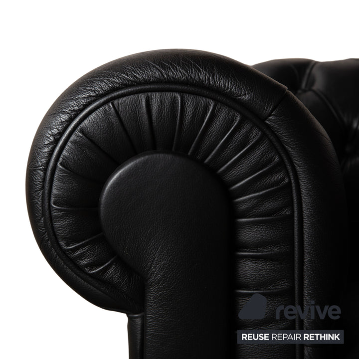 Chesterfield Leder Dreisitzer Schwarz Sofa Couch