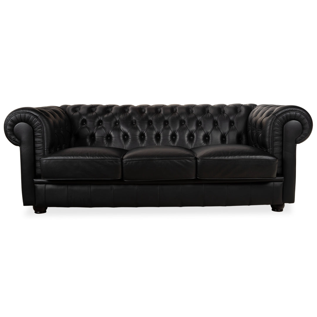 Chesterfield Leder Dreisitzer Schwarz Sofa Couch